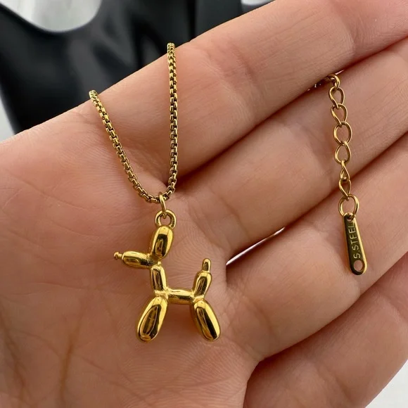 Anthropologie Gold Balloon Dog Pendant Necklace - Picture 3 of 5